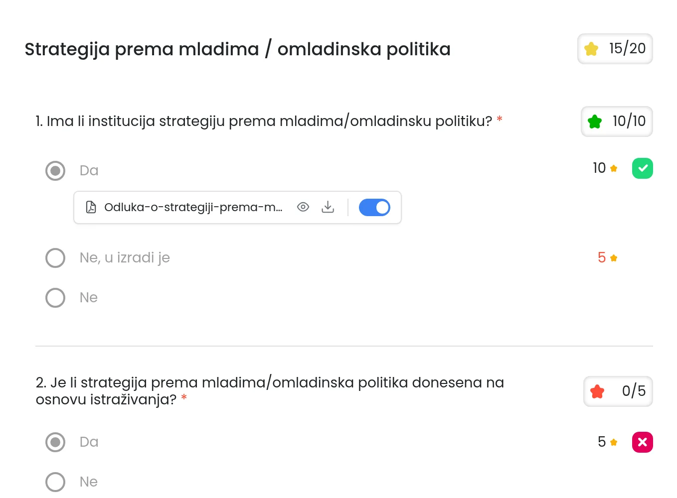 Validacija odgovora u aplikaciji za KULT: priloženi dokument, prihvatanje i odbijanje po odgovoru